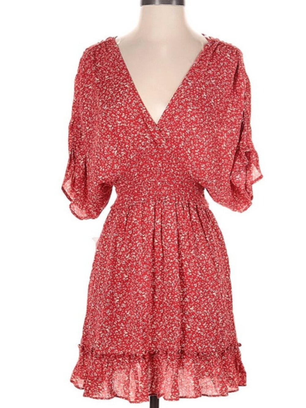 Lush Red V-Neck Mini Dress